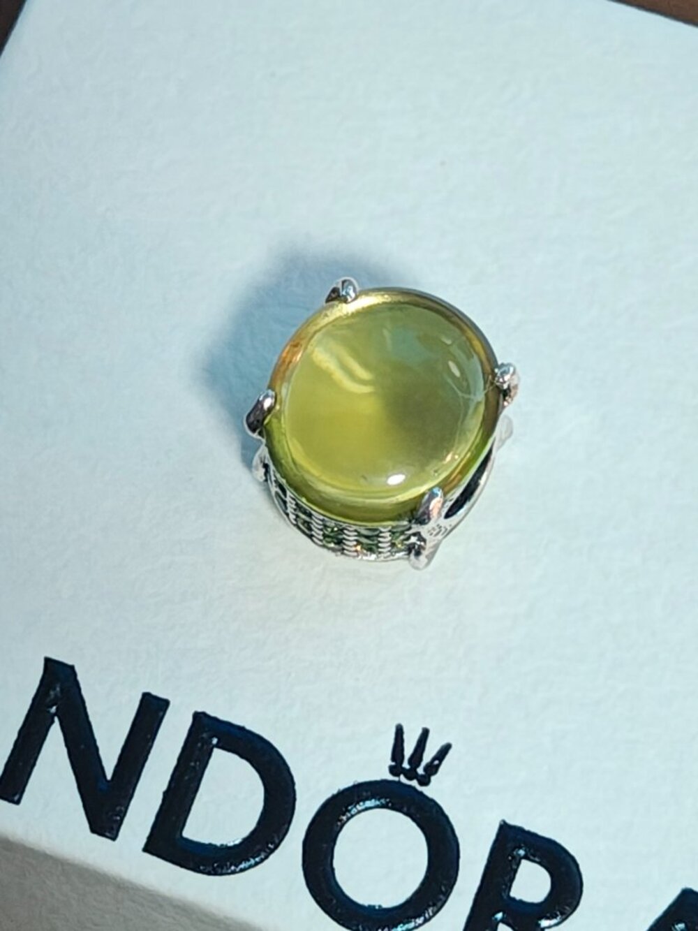 Authentic Pandora Retired Green Oval Cabochon Charm 799309C02 Sterling Silver